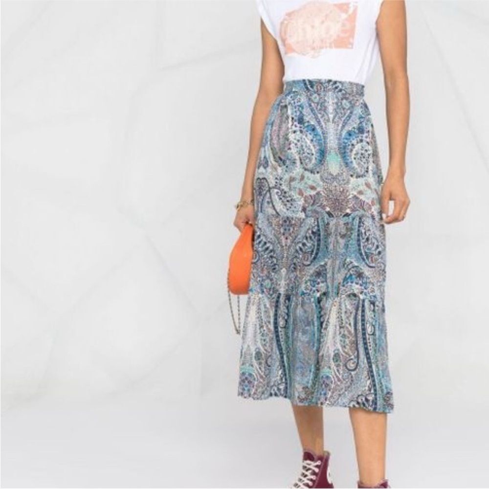 Ba&sh Bahia tiered skirt in a blue paisley print 2